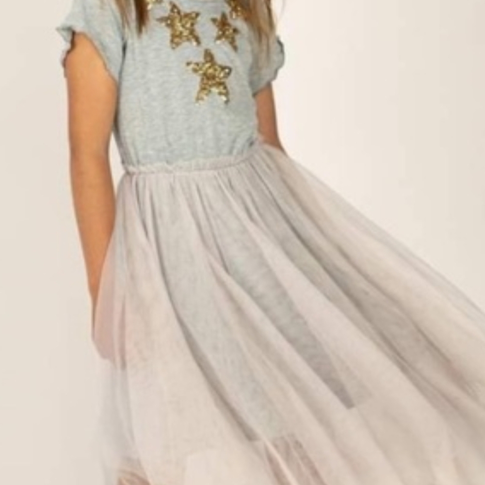 Mia Joy Girls Gray Star Tee with Light Pink Tulle Skirt Dress Size 7
